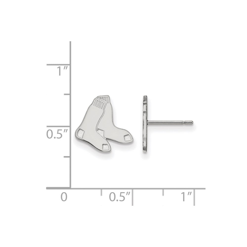 Alternate view of the 14K White Gold MLB Boston Red Sox SM Socks Post Earrings by The Black Bow Jewelry Co.