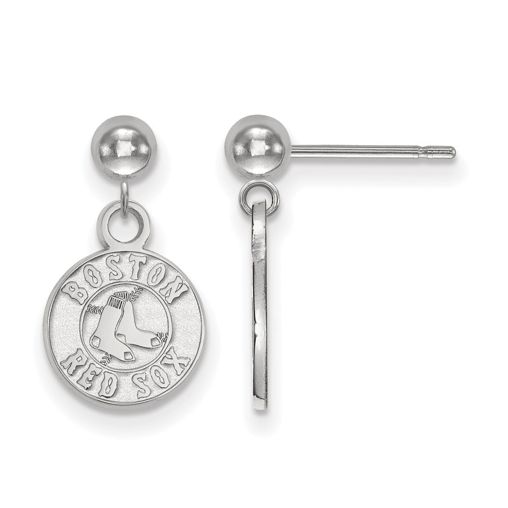 14K White Gold MLB Boston Red Sox XS Disc Ball Dangle Earrings, Item E18624 by The Black Bow Jewelry Co.