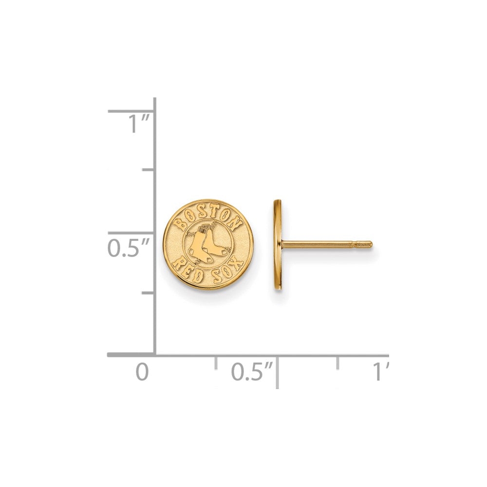 Alternate view of the 14K Yellow Gold MLB Boston Red Sox XS Disc Post Earrings by The Black Bow Jewelry Co.