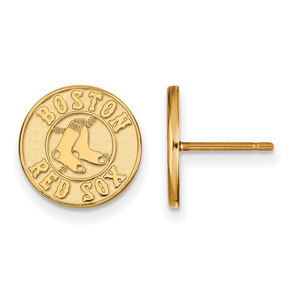 14K Yellow Gold MLB Boston Red Sox SM Disc Post Earrings, Item E18626 by The Black Bow Jewelry Co.