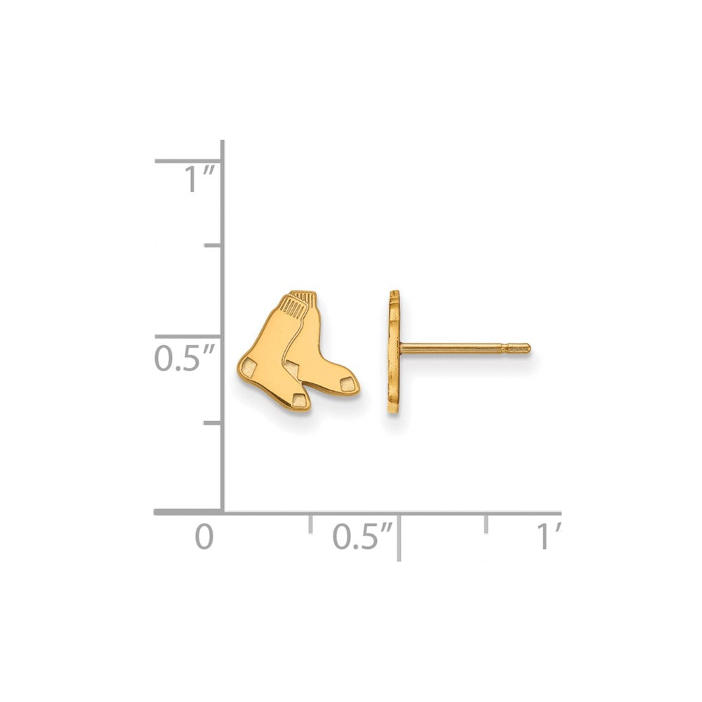 Alternate view of the 14K Yellow Gold MLB Boston Red Sox XS Socks Post Earrings by The Black Bow Jewelry Co.