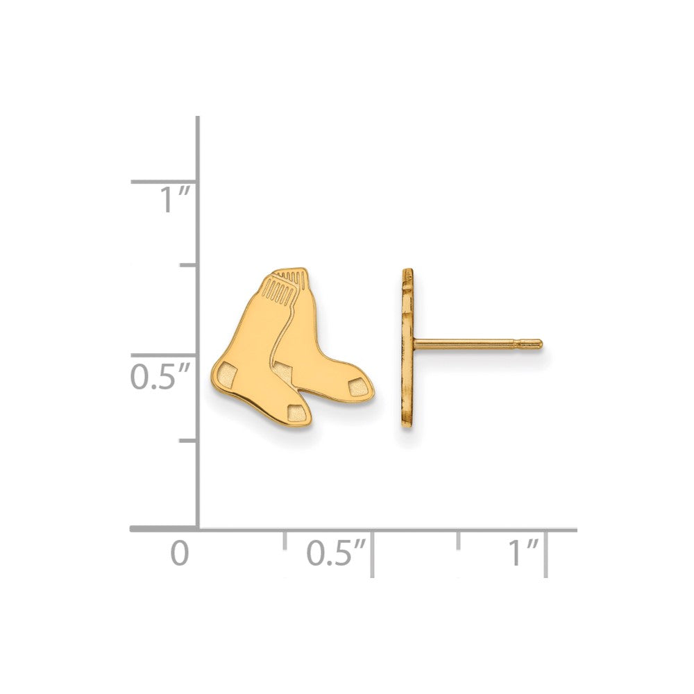 Alternate view of the 14K Yellow Gold MLB Boston Red Sox SM Socks Post Earrings by The Black Bow Jewelry Co.
