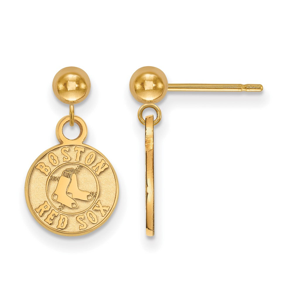 14K Yellow Gold MLB Boston Red Sox XS Disc Ball Dangle Earrings, Item E18629 by The Black Bow Jewelry Co.