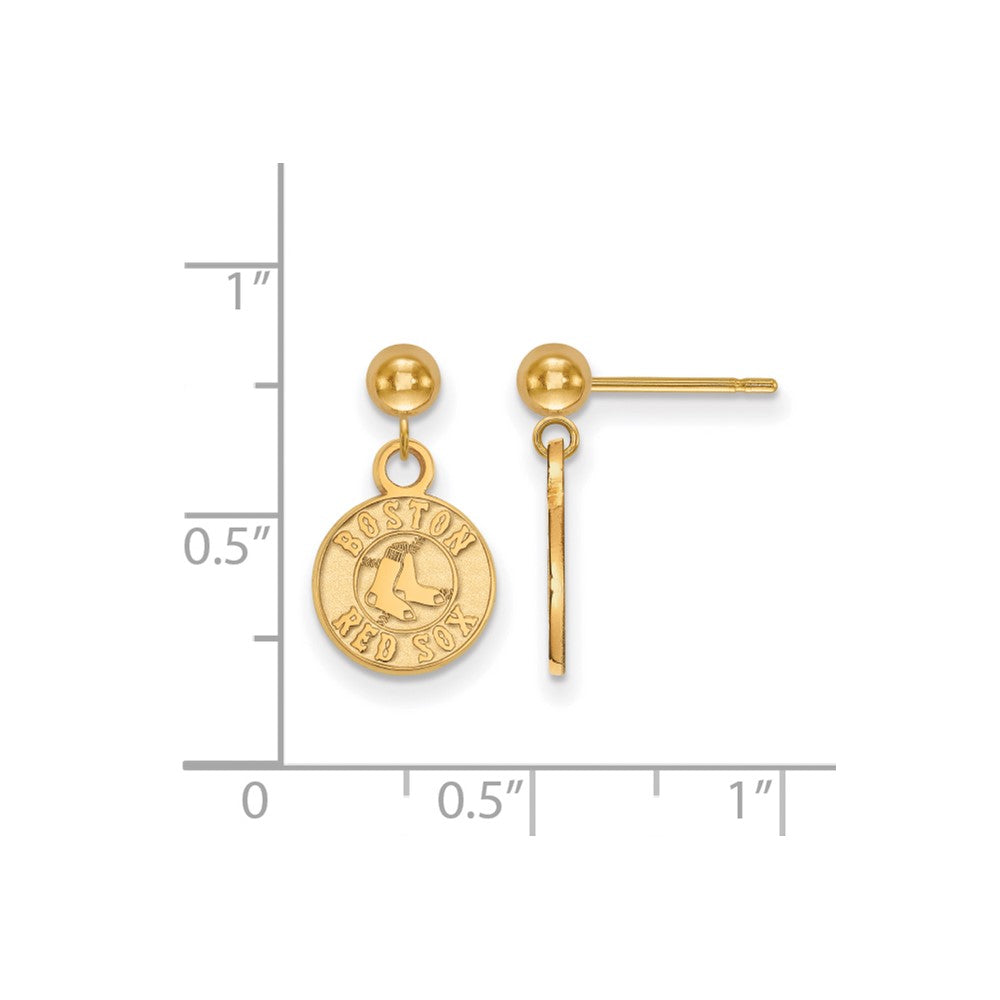 Alternate view of the 14K Yellow Gold MLB Boston Red Sox XS Disc Ball Dangle Earrings by The Black Bow Jewelry Co.