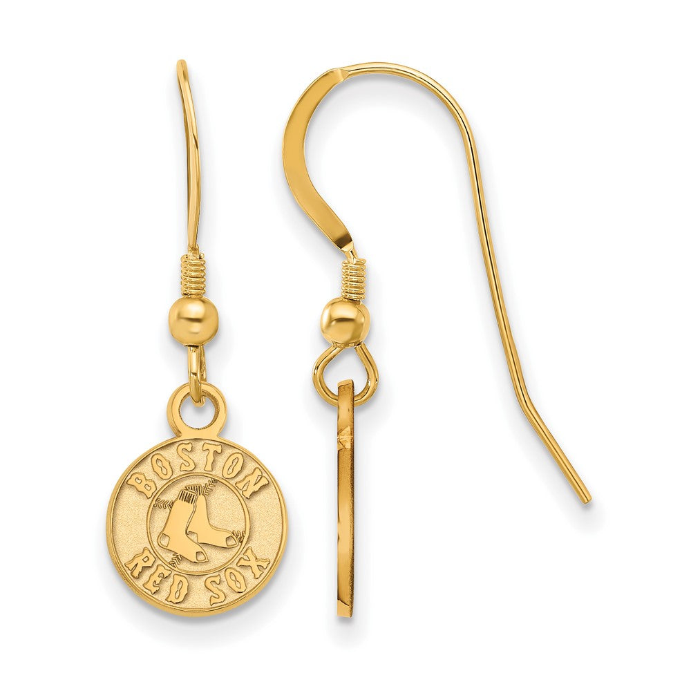 14K Gold Plated Silver MLB Boston Red Sox XS Disc Dangle Earrings, Item E18634 by The Black Bow Jewelry Co.