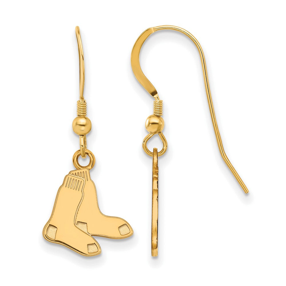14K Gold Plated Silver MLB Boston Red Sox SM Socks Dangle Earrings, Item E18637 by The Black Bow Jewelry Co.