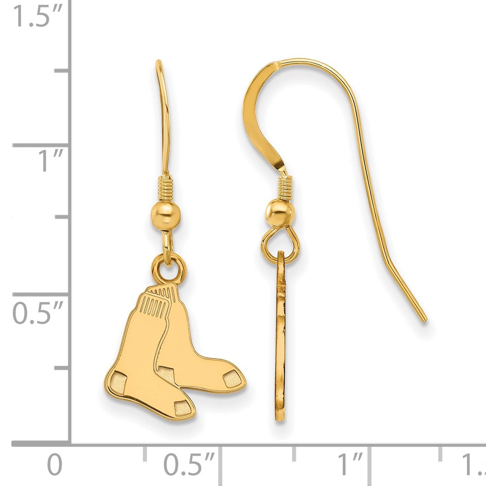 Alternate view of the 14K Gold Plated Silver MLB Boston Red Sox SM Socks Dangle Earrings by The Black Bow Jewelry Co.
