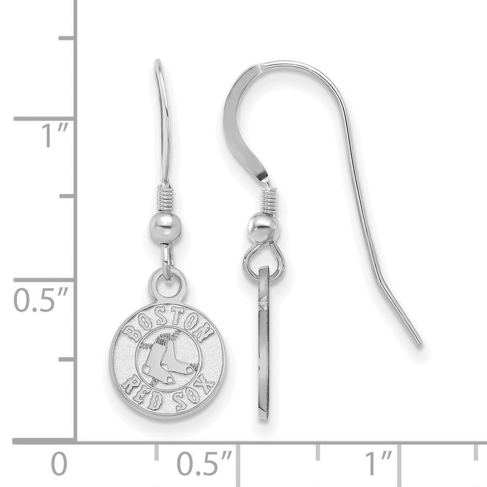 Alternate view of the Sterling Silver MLB Boston Red Sox XS Disc Dangle Earrings by The Black Bow Jewelry Co.