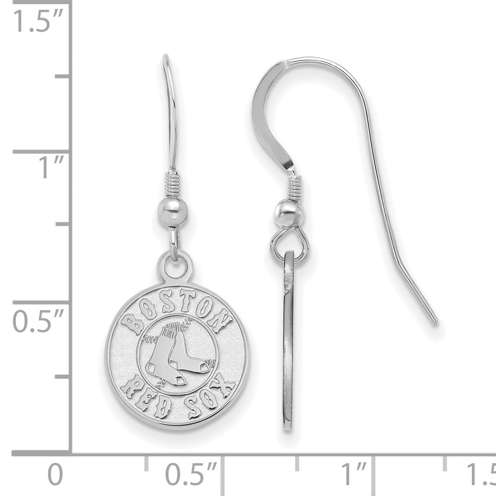 Alternate view of the Sterling Silver MLB Boston Red Sox SM Disc Dangle Earrings by The Black Bow Jewelry Co.