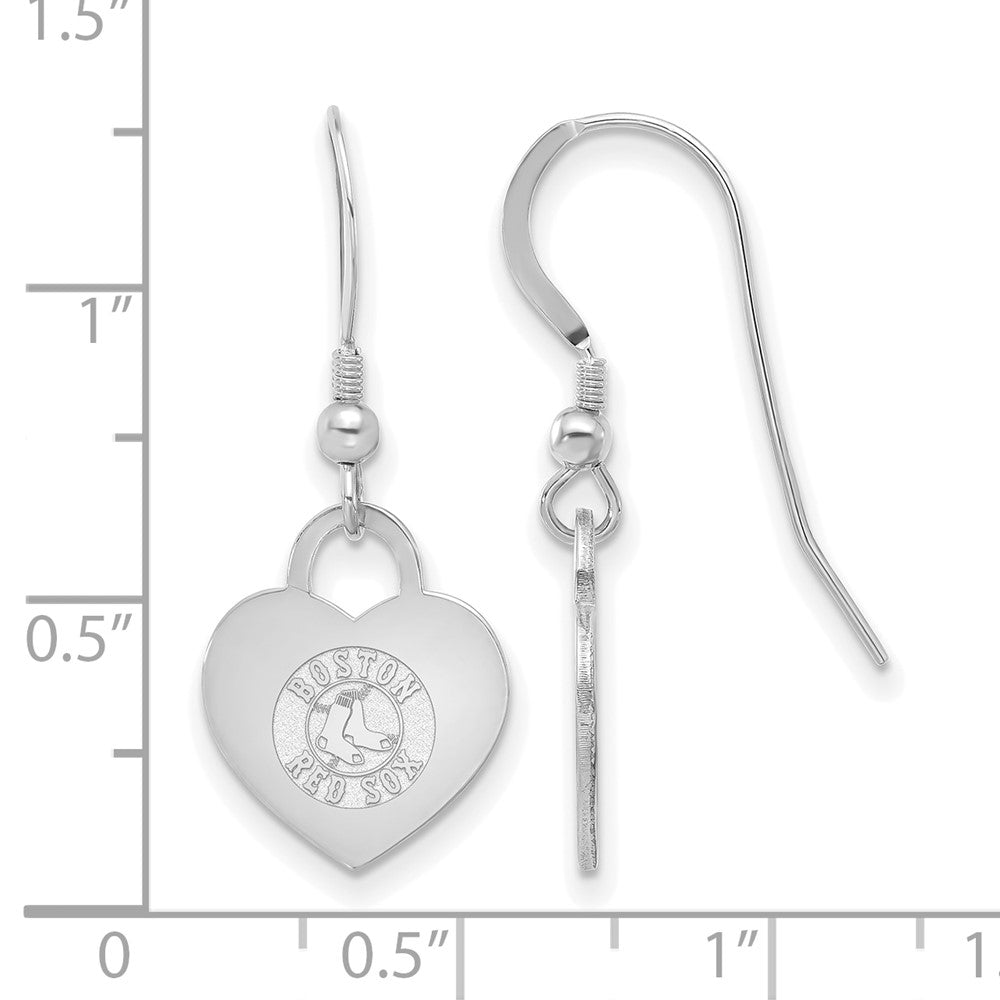 Alternate view of the Sterling Silver MLB Boston Red Sox SM Heart Dangle Earrings by The Black Bow Jewelry Co.