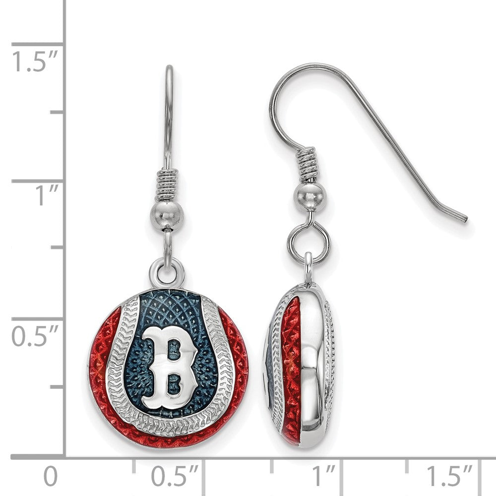 Alternate view of the Sterling Silver MLB Boston Red Sox MD Enamel Domed Dangle Earrings by The Black Bow Jewelry Co.