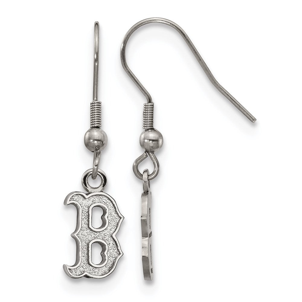Stainless Steel MLB Boston Red Sox Initial B Dangle Earrings, Item E18651 by The Black Bow Jewelry Co.