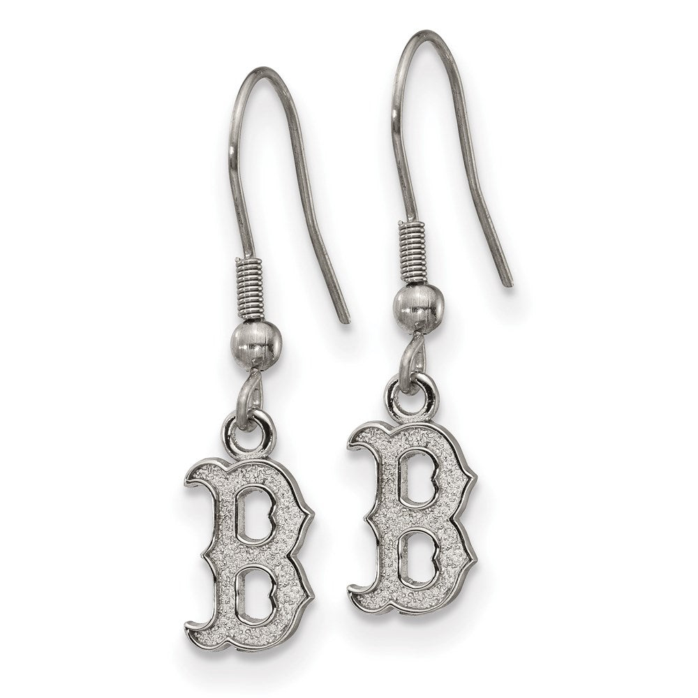 Alternate view of the Stainless Steel MLB Boston Red Sox Initial B Dangle Earrings by The Black Bow Jewelry Co.