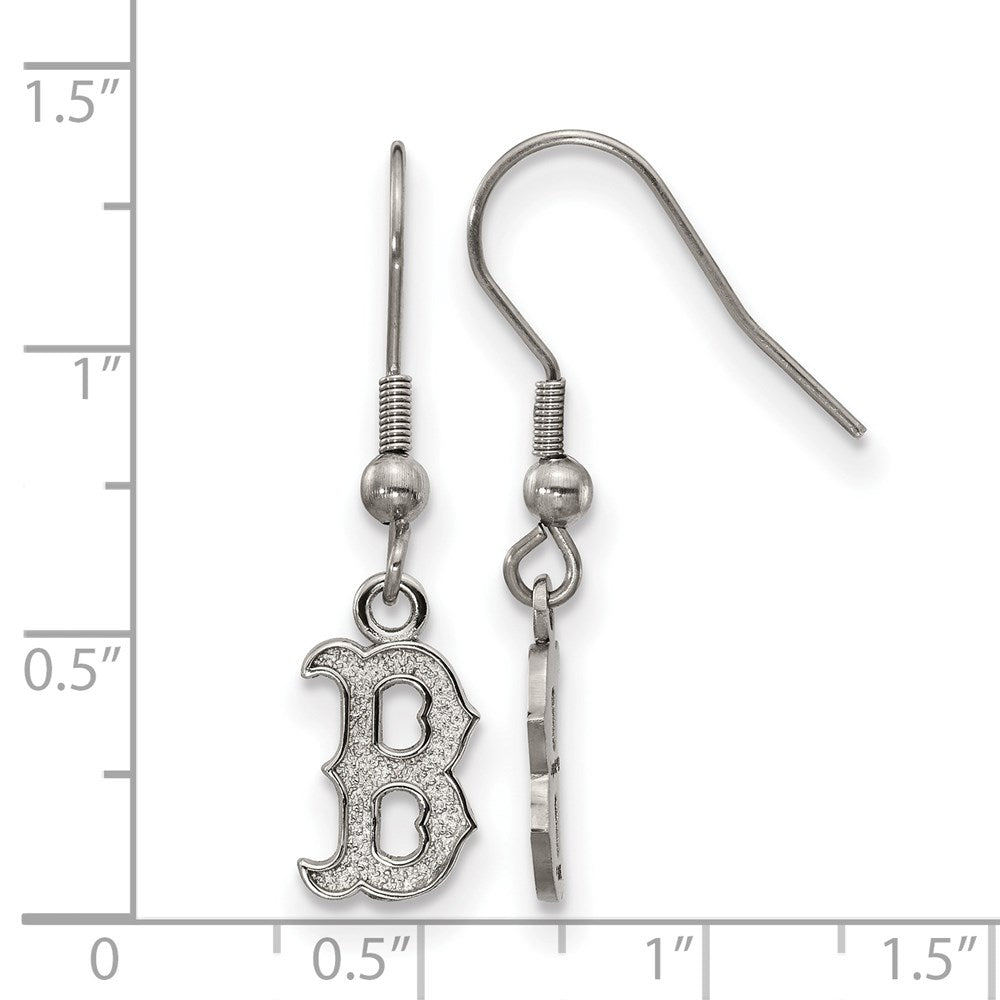 Alternate view of the Stainless Steel MLB Boston Red Sox Initial B Dangle Earrings by The Black Bow Jewelry Co.