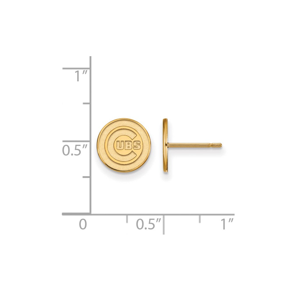 Alternate view of the 10K Yellow Gold MLB Chicago Cubs XS Disc Post Earrings by The Black Bow Jewelry Co.