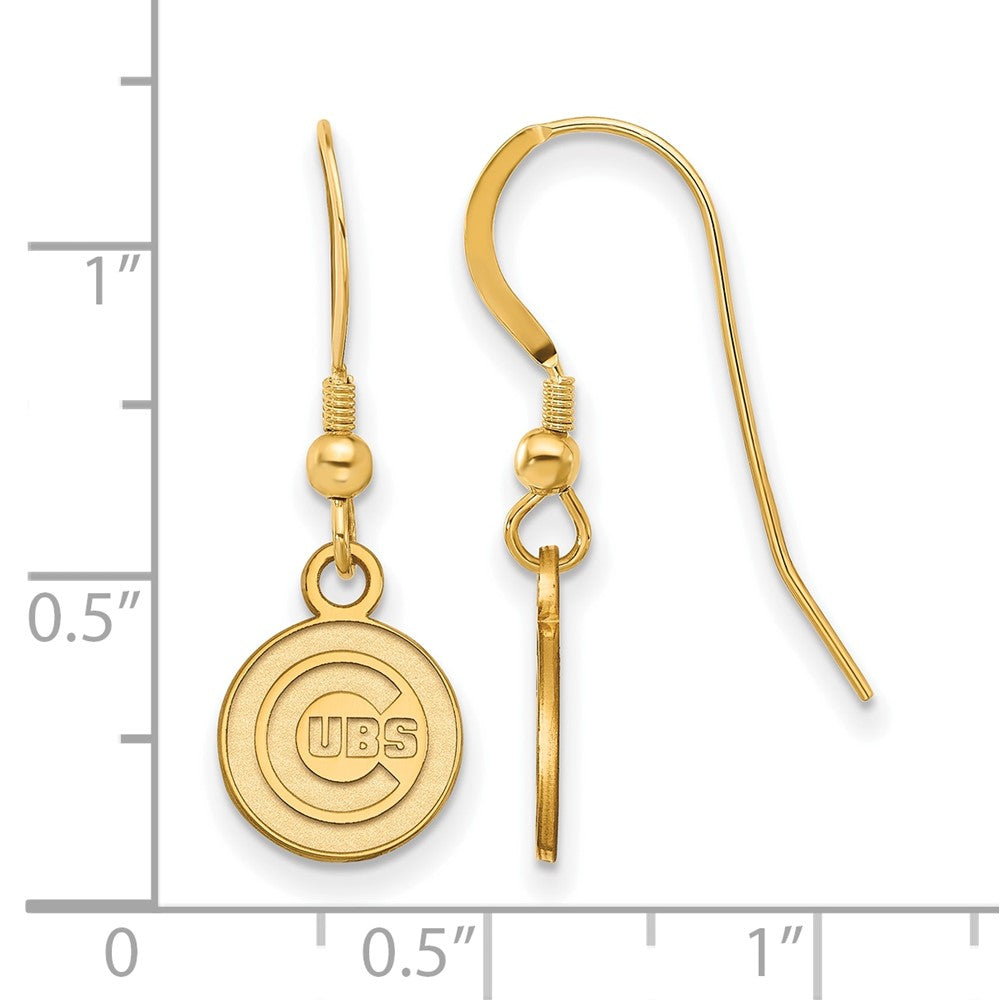 Alternate view of the 14K Gold Plated Silver MLB Chicago Cubs XS Disc Dangle Earrings by The Black Bow Jewelry Co.