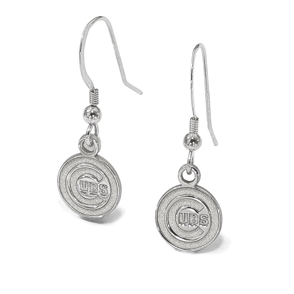 Alternate view of the Sterling Silver MLB Chicago Cubs XS Disc Dangle Earrings by The Black Bow Jewelry Co.