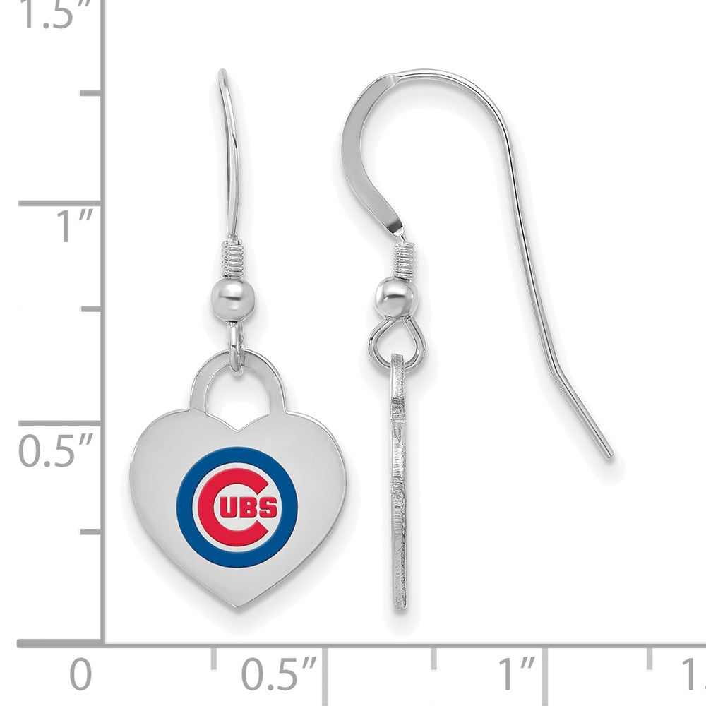 Alternate view of the Sterling Silver MLB Chicago Cubs SM Enamel Heart Dangle Earrings by The Black Bow Jewelry Co.