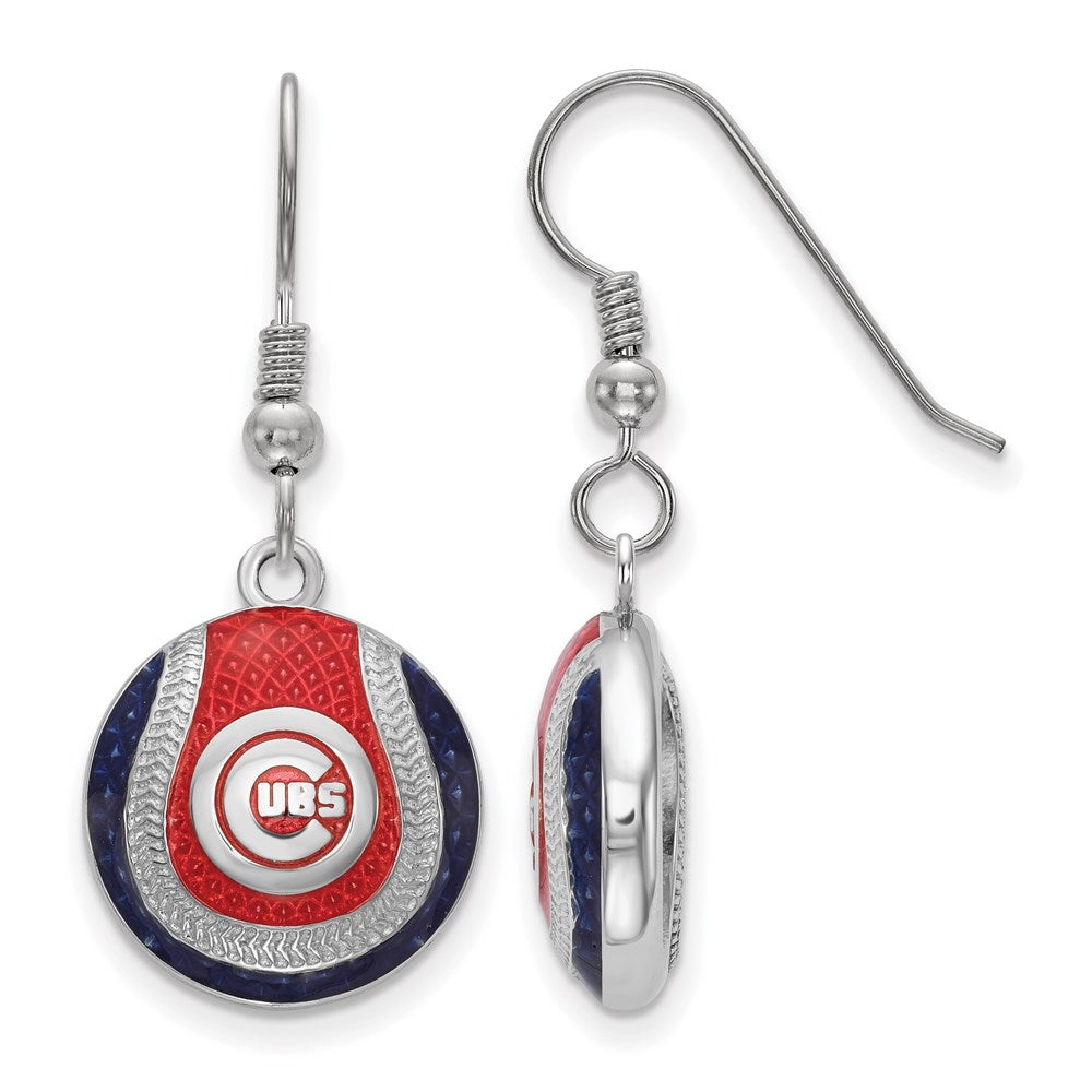 Sterling Silver MLB Chicago Cubs MD Enamel Domed Dangle Earrings, Item E18662 by The Black Bow Jewelry Co.
