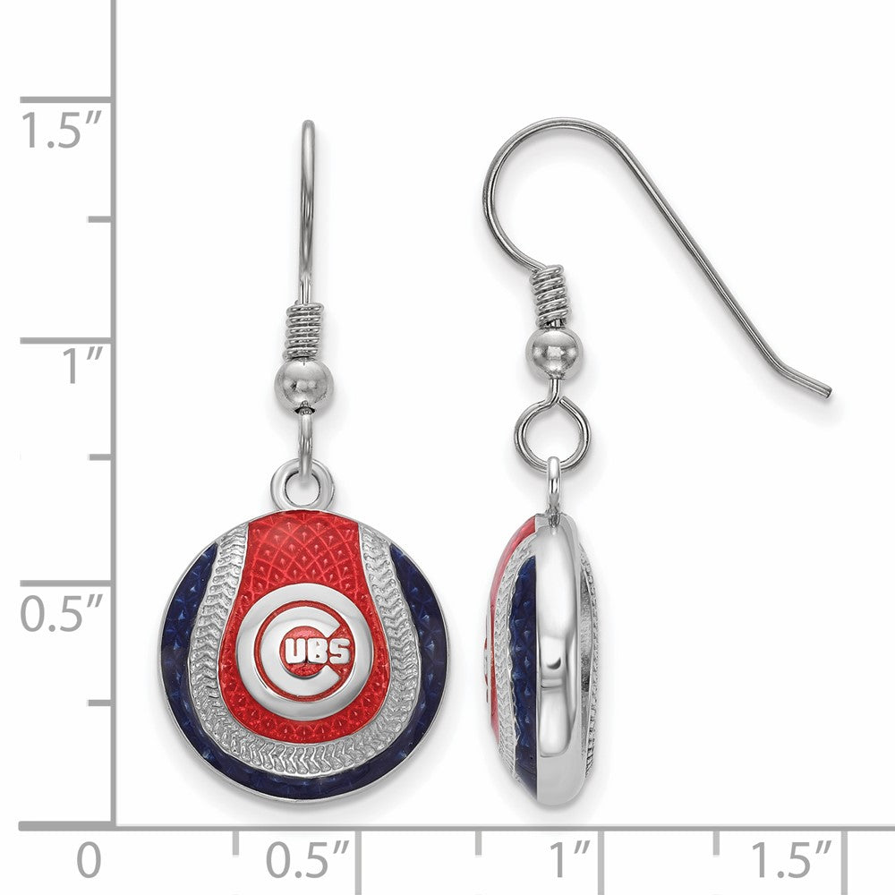 Alternate view of the Sterling Silver MLB Chicago Cubs MD Enamel Domed Dangle Earrings by The Black Bow Jewelry Co.