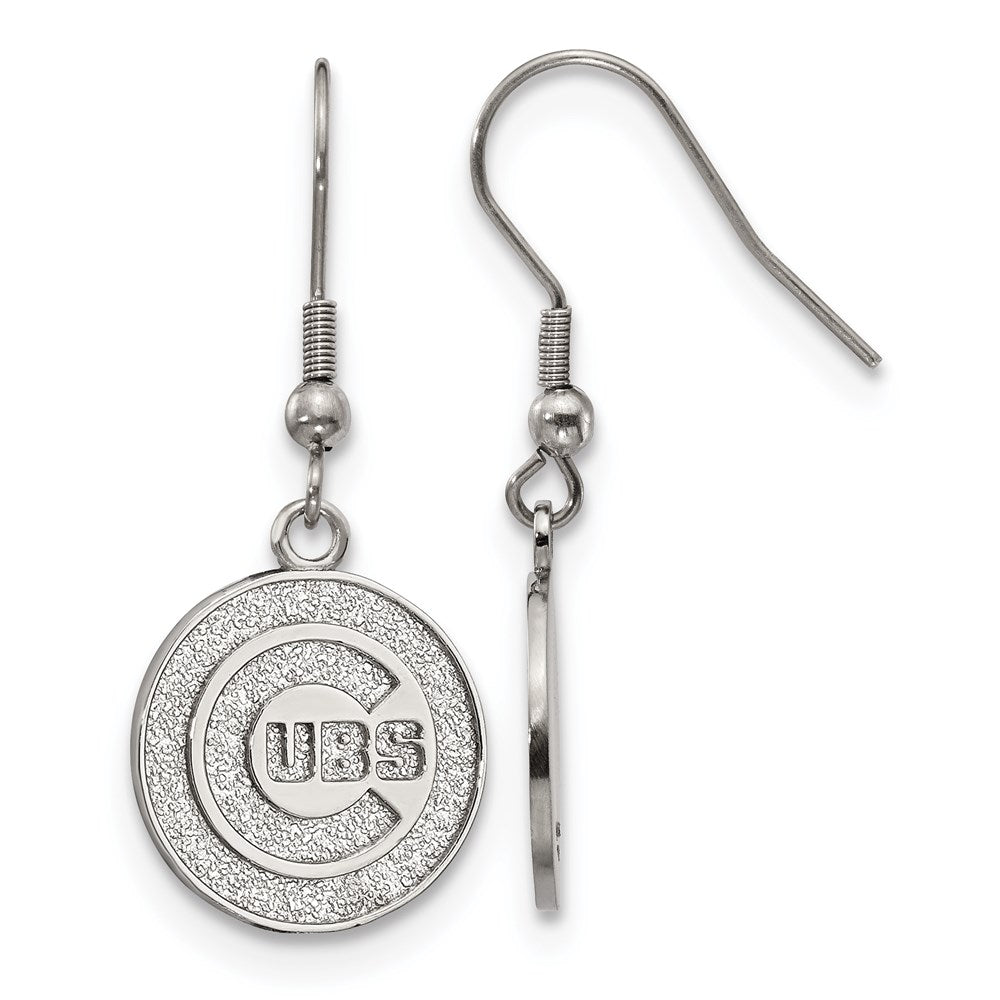 Stainless Steel MLB Chicago Cubs MD Disc Dangle Earrings, Item E18663 by The Black Bow Jewelry Co.