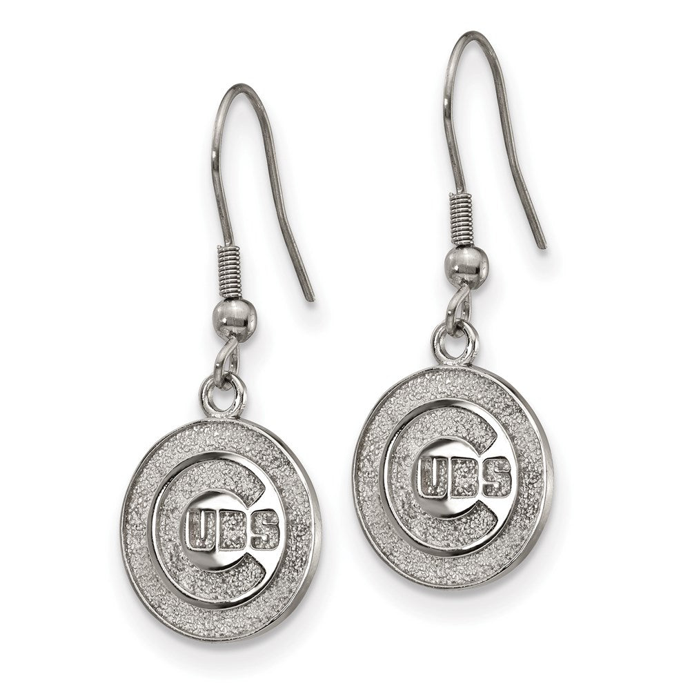 Alternate view of the Stainless Steel MLB Chicago Cubs MD Disc Dangle Earrings by The Black Bow Jewelry Co.