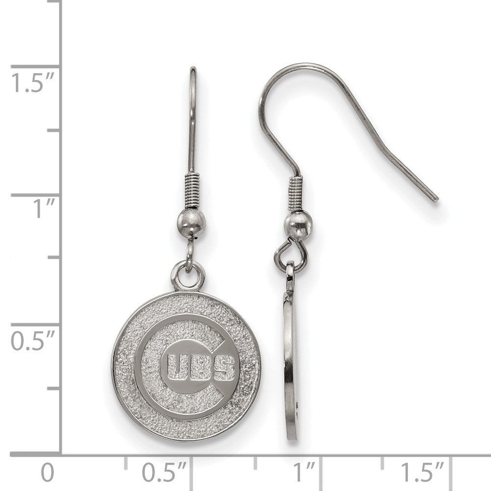 Alternate view of the Stainless Steel MLB Chicago Cubs MD Disc Dangle Earrings by The Black Bow Jewelry Co.