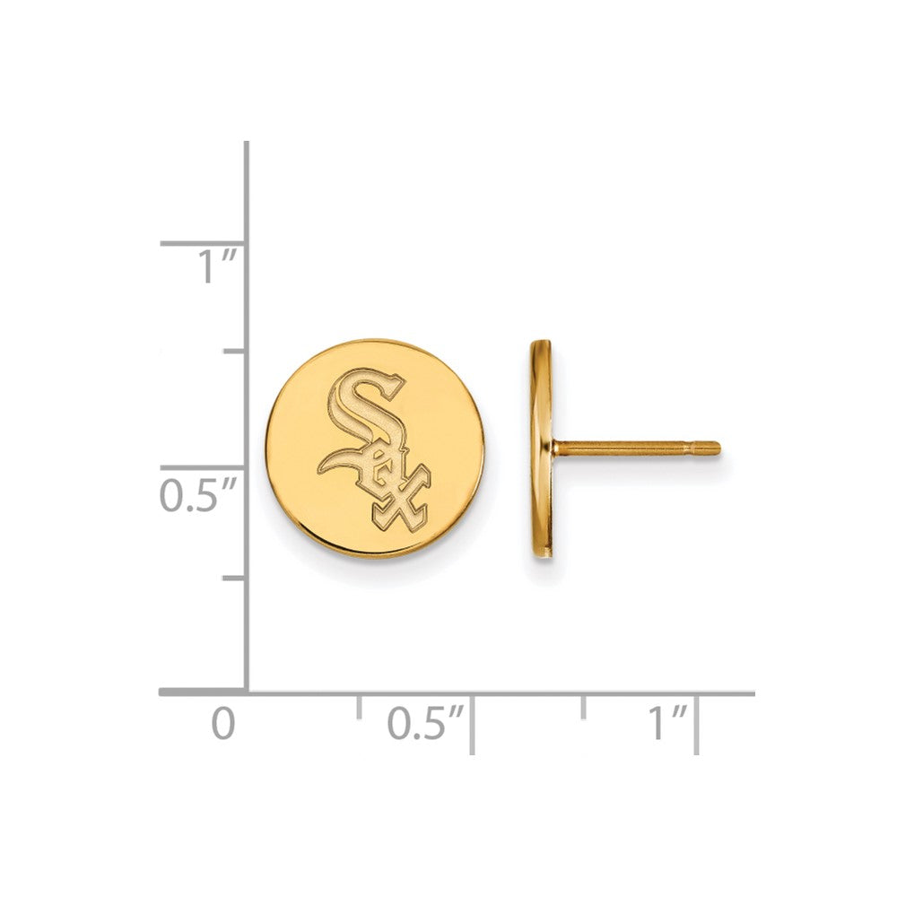 Alternate view of the 14K Gold Plated Silver MLB Chicago White Sox SM Disc Post Earrings by The Black Bow Jewelry Co.