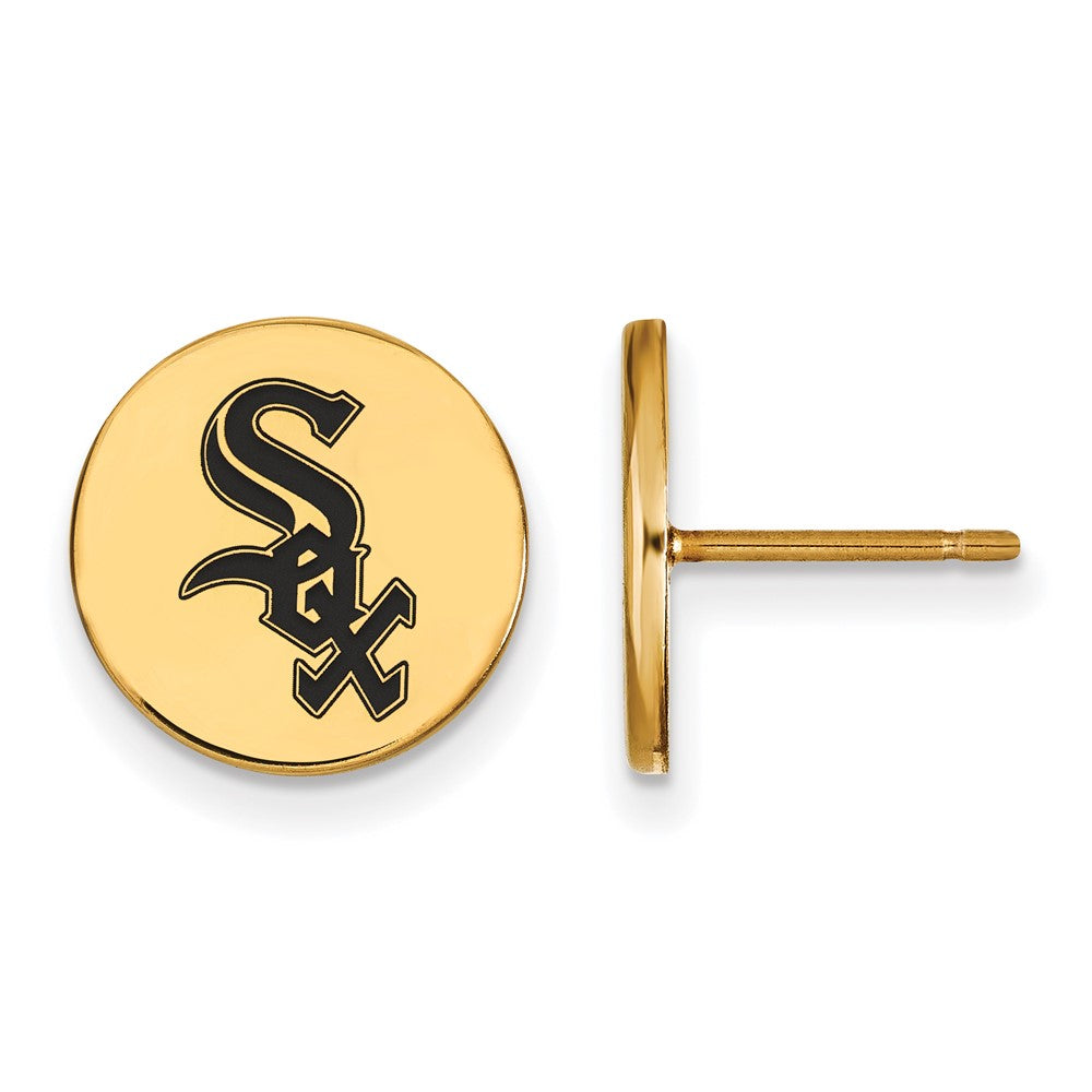 14K Gold Plated Silver MLB Chicago White Sox SM Enamel Post Earrings, Item E18666 by The Black Bow Jewelry Co.