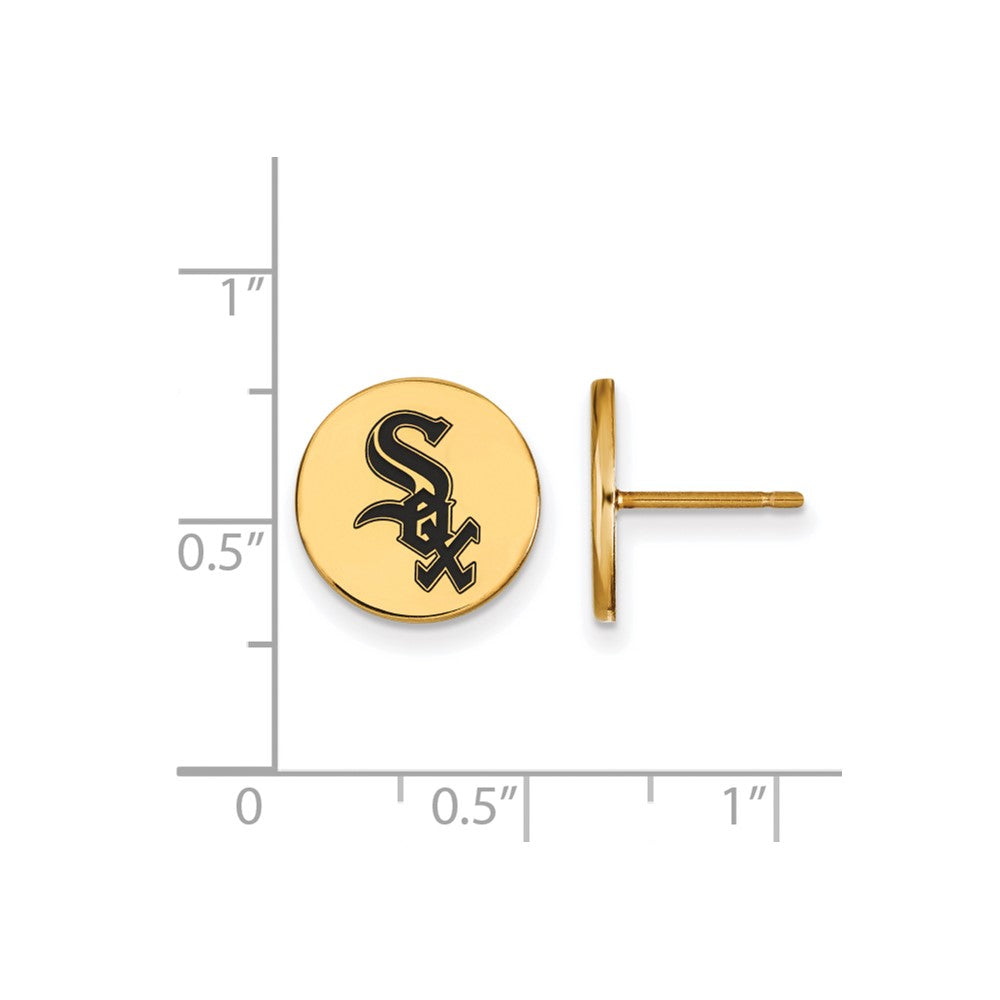 Alternate view of the 14K Gold Plated Silver MLB Chicago White Sox SM Enamel Post Earrings by The Black Bow Jewelry Co.