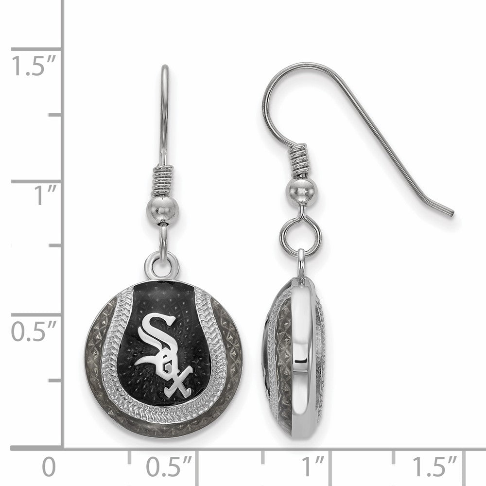 Alternate view of the Sterling Silver MLB Chicago White Sox Enamel Domed Dangle Earrings by The Black Bow Jewelry Co.