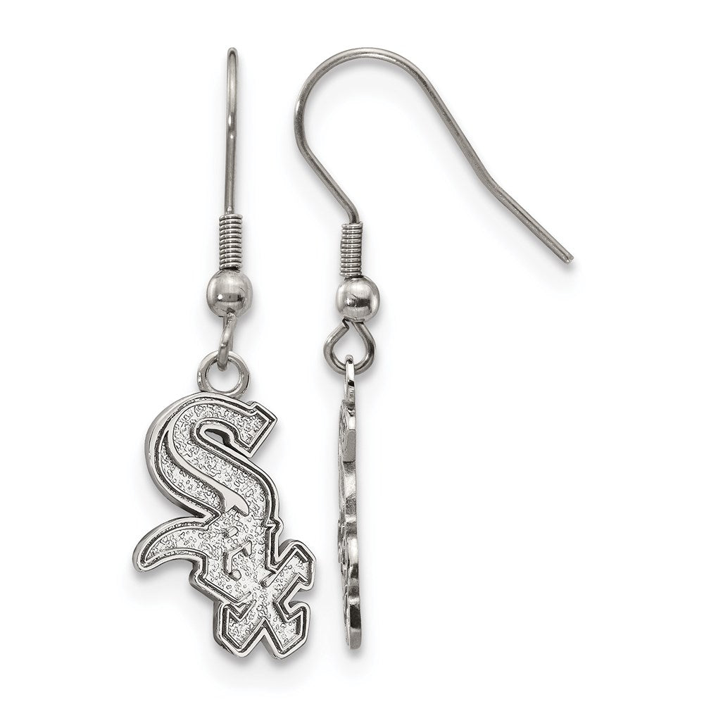 Stainless Steel MLB Chicago White Sox SM Dangle Earrings, Item E18673 by The Black Bow Jewelry Co.