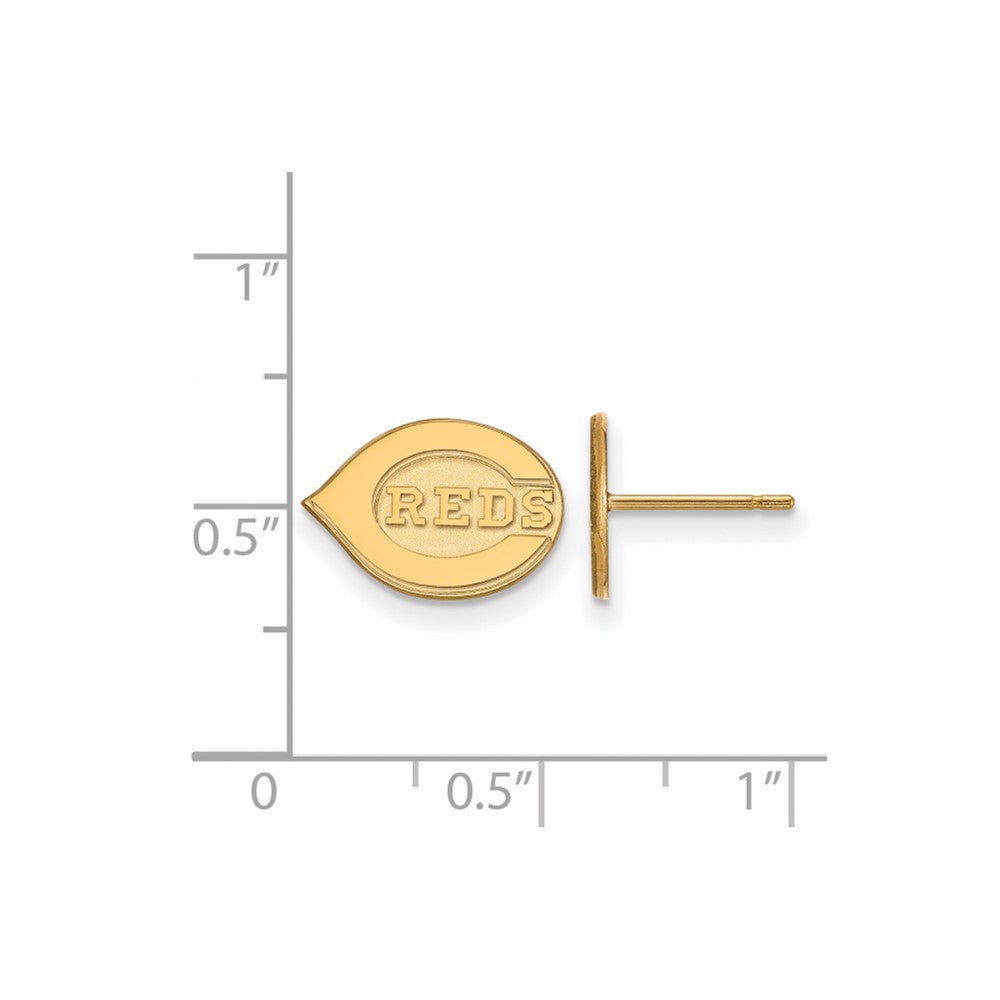 Alternate view of the 14K Yellow Gold MLB Cincinnati Reds Extra Small Post Earrings by The Black Bow Jewelry Co.
