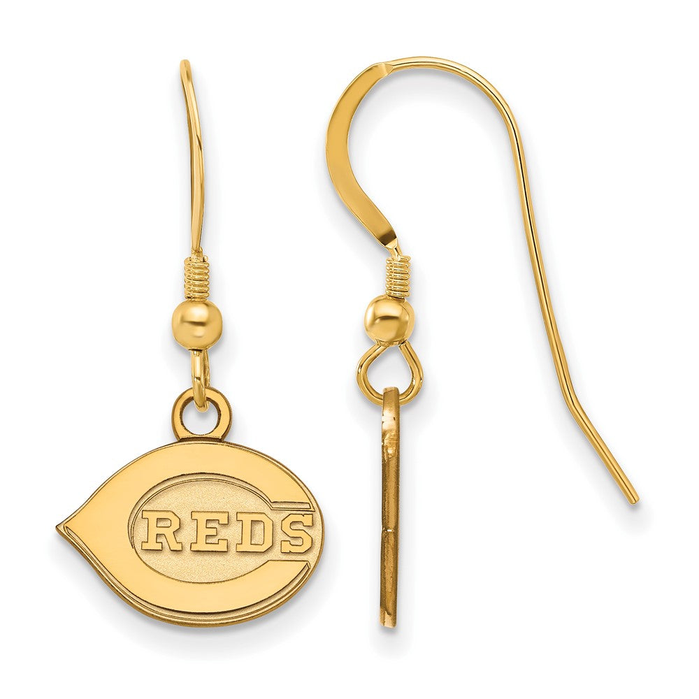 14K Gold Plated Silver MLB Cincinnati Reds XS Dangle Earrings, Item E18678 by The Black Bow Jewelry Co.