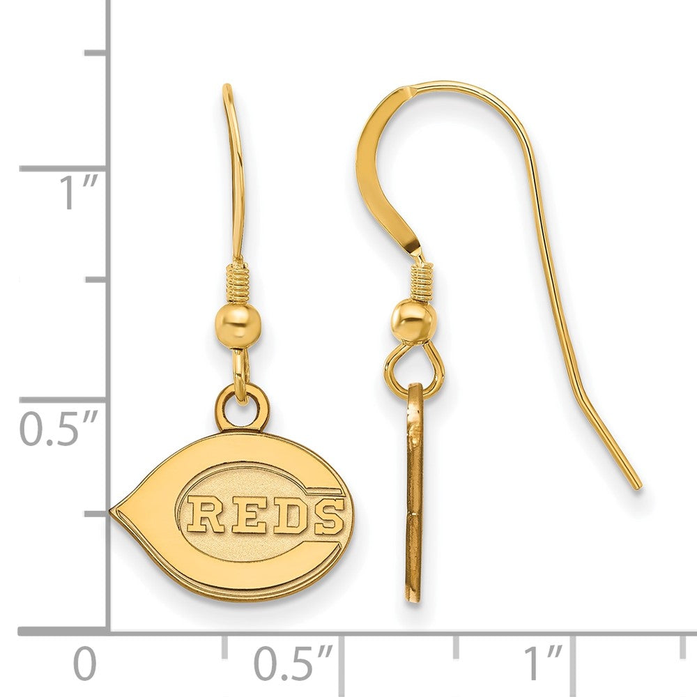 Alternate view of the 14K Gold Plated Silver MLB Cincinnati Reds XS Dangle Earrings by The Black Bow Jewelry Co.