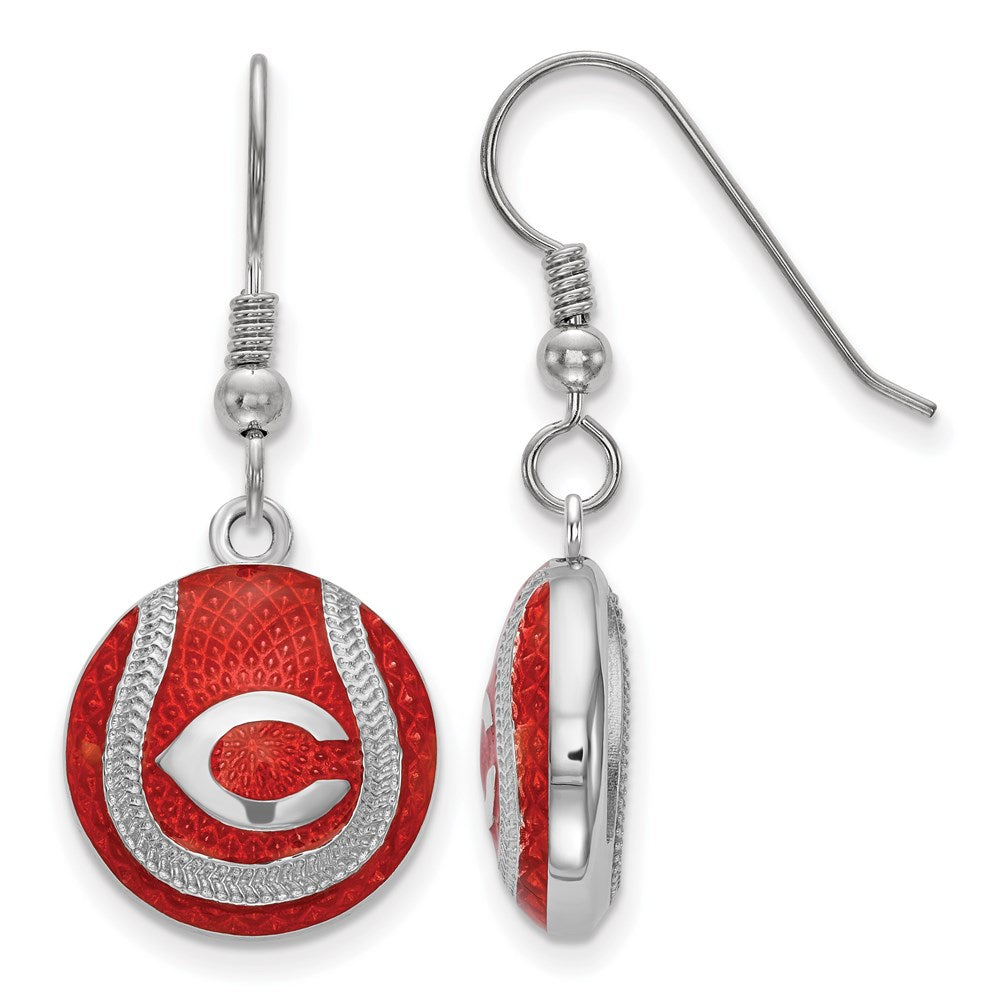 Sterling Silver MLB Cincinnati Reds Enamel Baseball Earrings, Item E18684 by The Black Bow Jewelry Co.