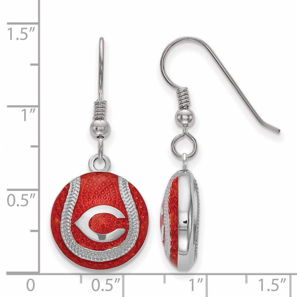 Alternate view of the Sterling Silver MLB Cincinnati Reds Enamel Baseball Earrings by The Black Bow Jewelry Co.