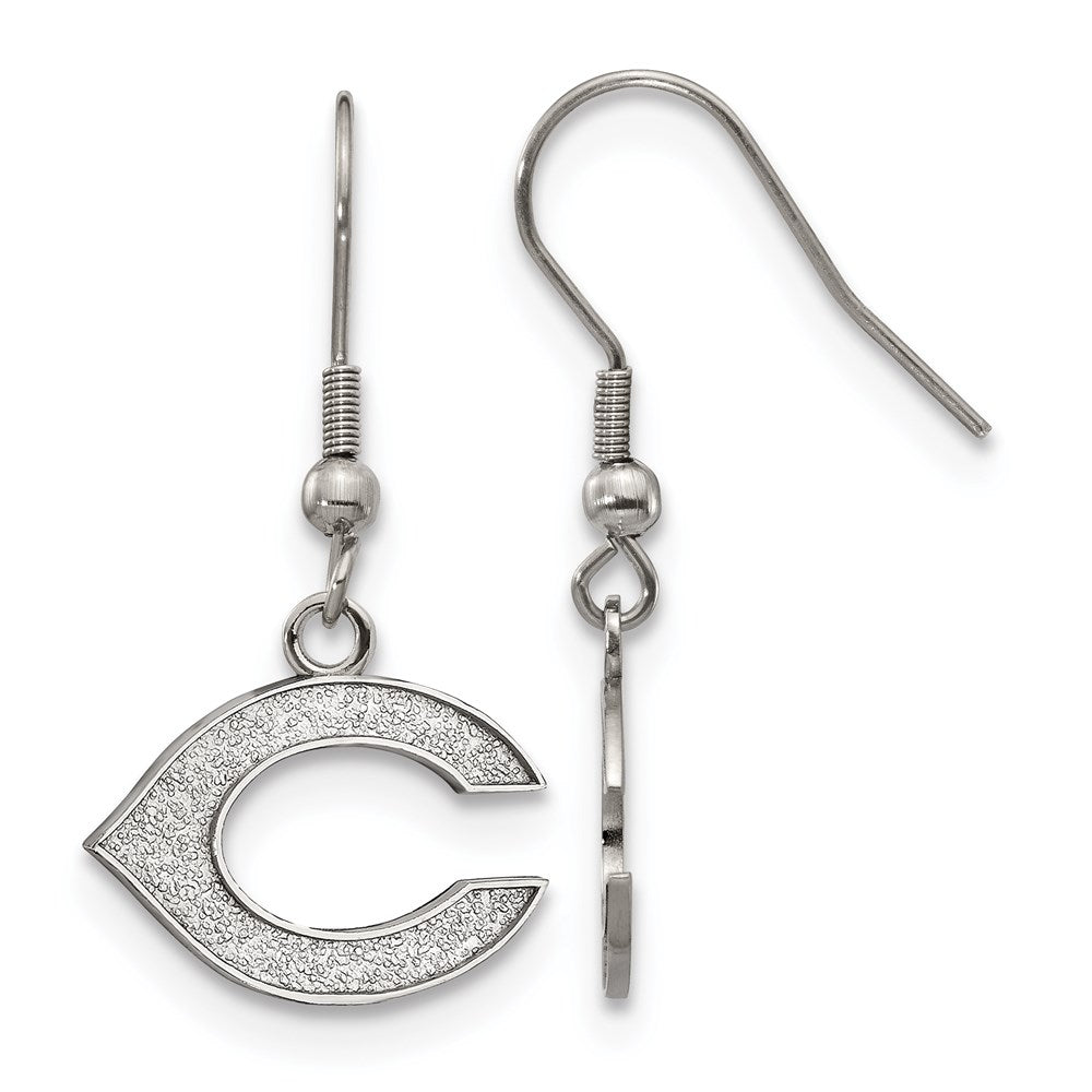 Stainless Steel MLB Cincinnati Reds Small Letter C Dangle Earrings, Item E18685 by The Black Bow Jewelry Co.