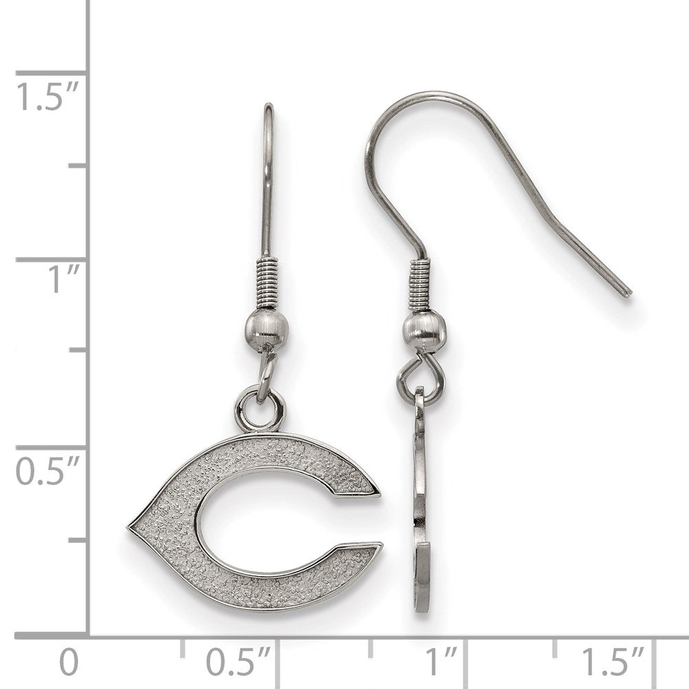Alternate view of the Stainless Steel MLB Cincinnati Reds Small Letter C Dangle Earrings by The Black Bow Jewelry Co.