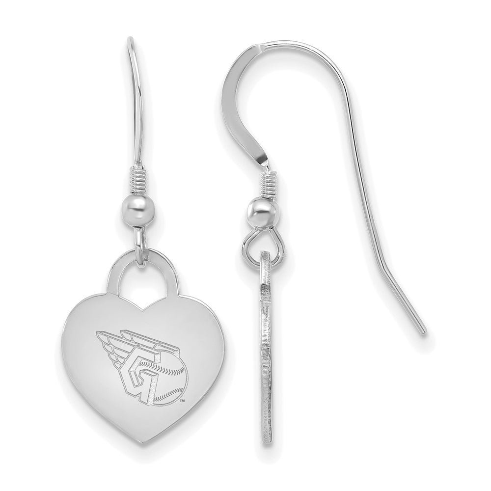 Sterling Silver MLB Cleveland Guardians Heart Dangle Earrings, Item E18689 by The Black Bow Jewelry Co.