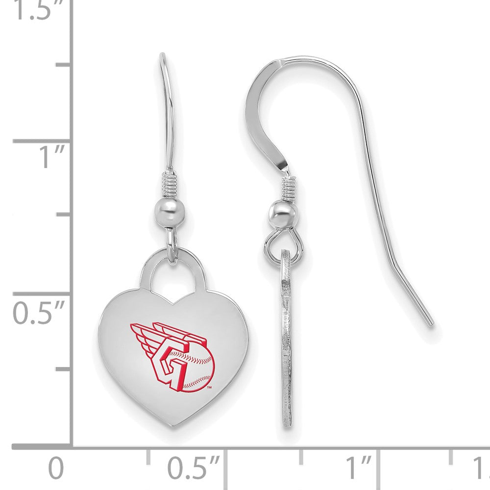 Alternate view of the Sterling Silver MLB Cleveland Guardians Enamel Heart Dangle Earrings by The Black Bow Jewelry Co.