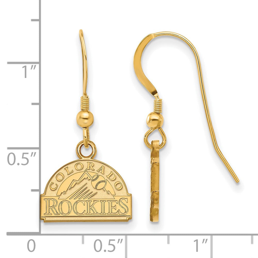 Alternate view of the 14K Gold Plated Silver MLB Colorado Rockies XS Dangle Earrings by The Black Bow Jewelry Co.