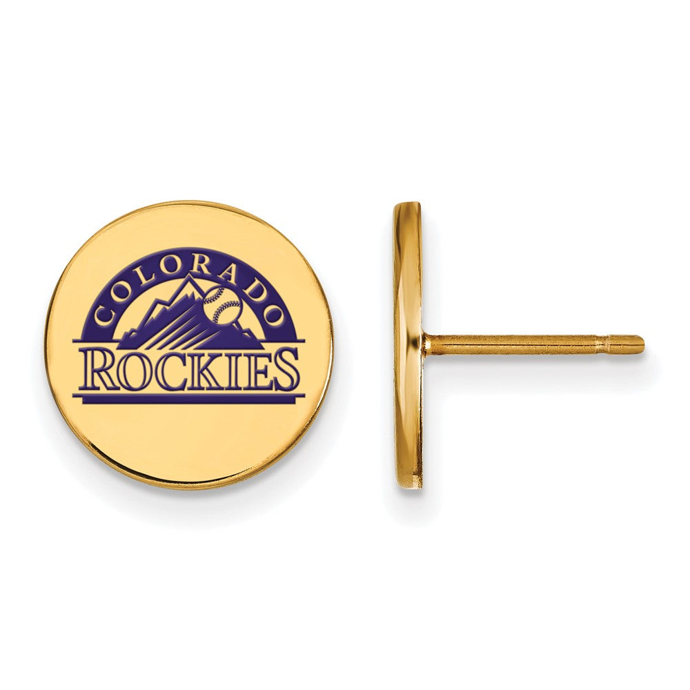 14K Gold Plated Silver MLB Colorado Rockies SM Enamel Disc Earrings, Item E18699 by The Black Bow Jewelry Co.