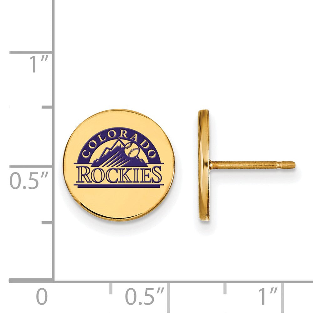 Alternate view of the 14K Gold Plated Silver MLB Colorado Rockies SM Enamel Disc Earrings by The Black Bow Jewelry Co.