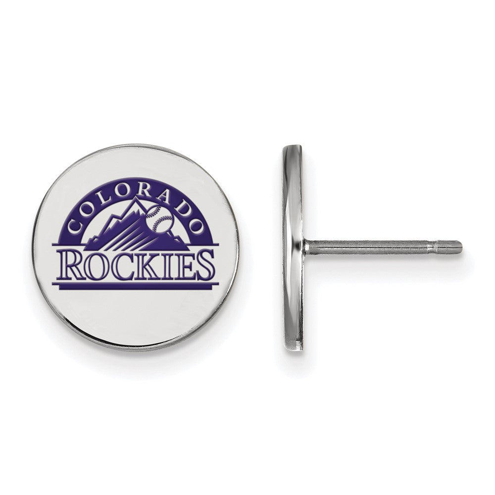 Sterling Silver MLB Colorado Rockies SM Enamel Disc Post Earrings, Item E18703 by The Black Bow Jewelry Co.