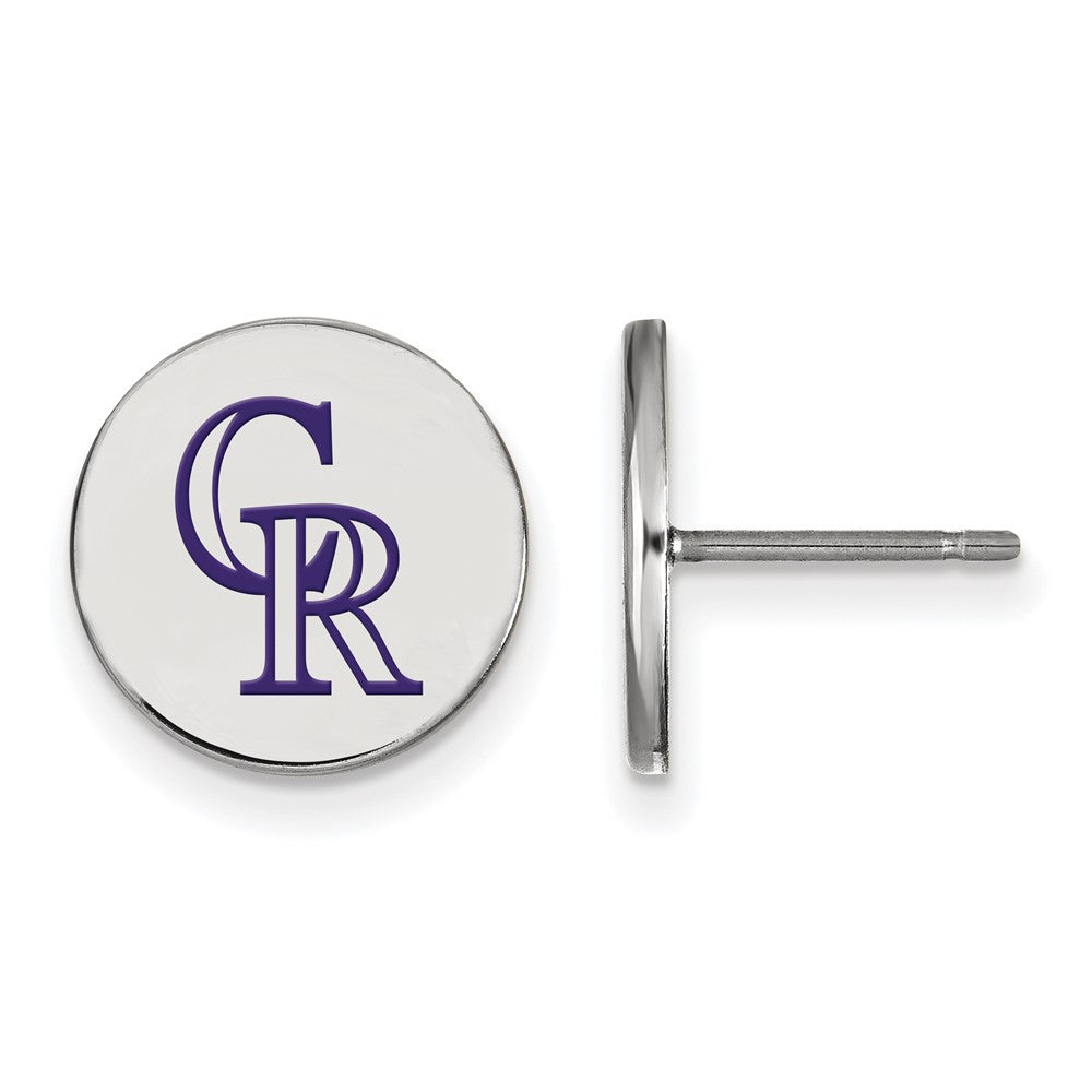 Sterling Silver MLB Colorado Rockies SM Enamel C-R Disc Post Earrings, Item E18704 by The Black Bow Jewelry Co.
