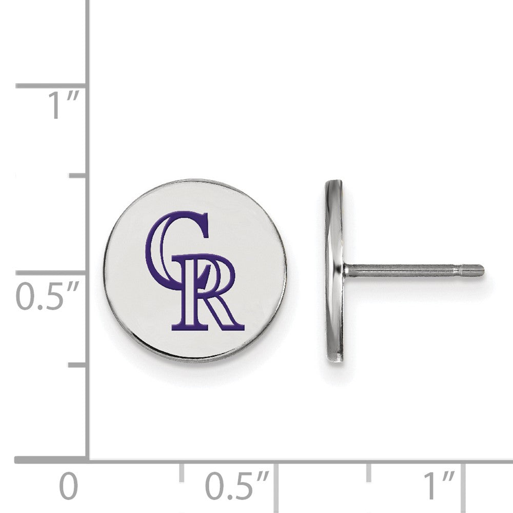 Alternate view of the Sterling Silver MLB Colorado Rockies SM Enamel C-R Disc Post Earrings by The Black Bow Jewelry Co.