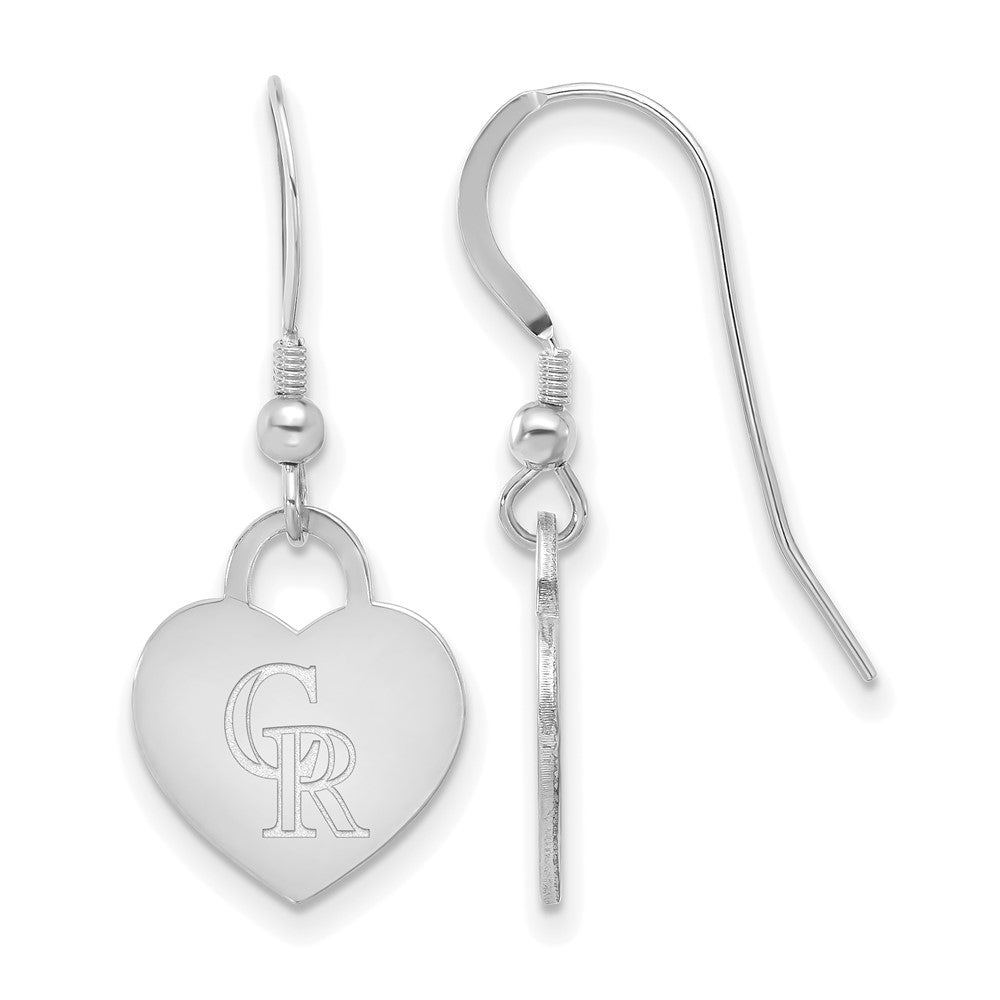 Sterling Silver MLB Colorado Rockies Heart Dangle Earrings, Item E18705 by The Black Bow Jewelry Co.