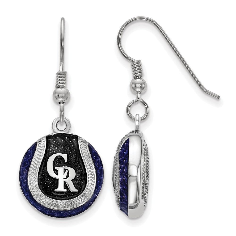 Sterling Silver MLB Colorado Rockies MD Enamel Dangle Earrings, Item E18707 by The Black Bow Jewelry Co.
