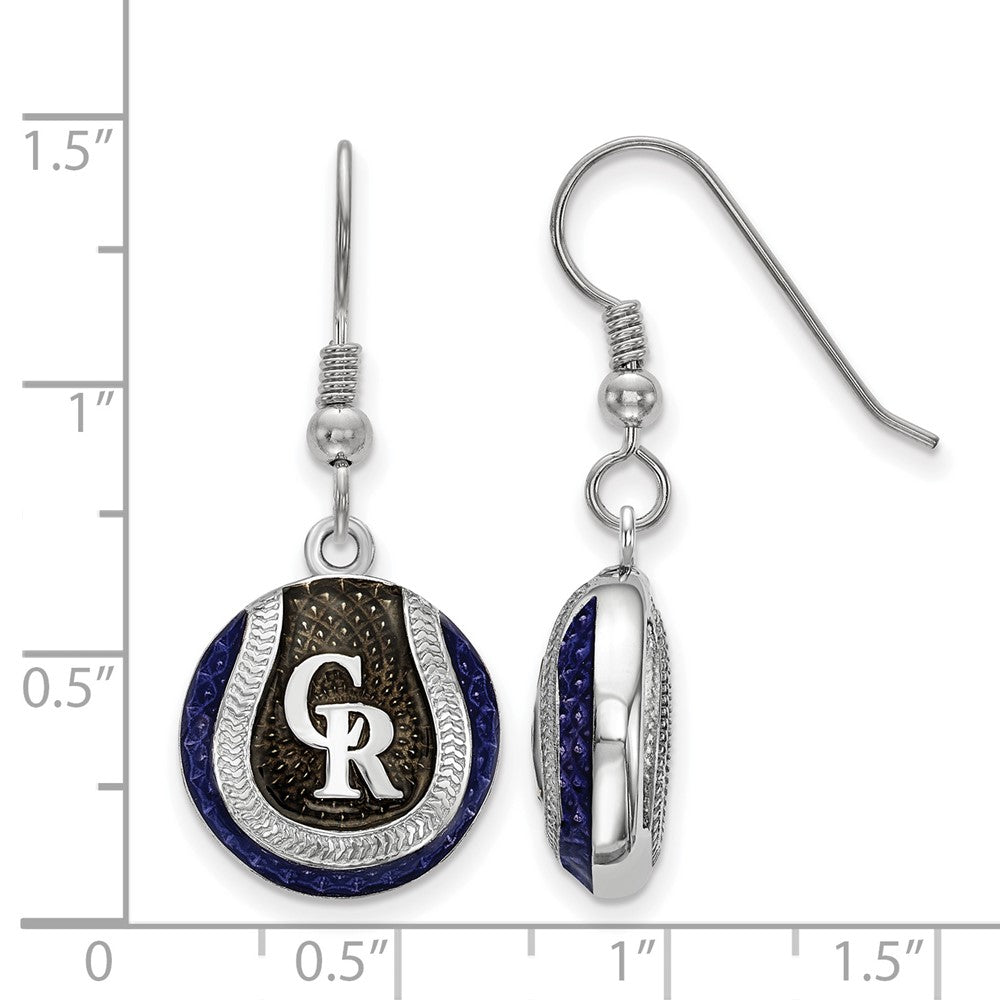 Alternate view of the Sterling Silver MLB Colorado Rockies MD Enamel Dangle Earrings by The Black Bow Jewelry Co.
